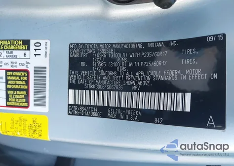 2015 Toyota Sienna Le 8 Passenger из США, поврежденный, VIN 5TDKK3DC6FS662826